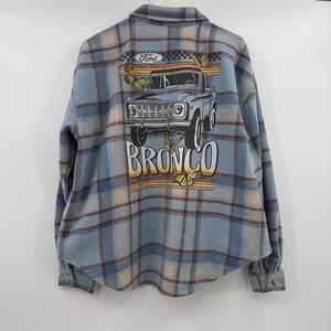 Ford Bronco Flannel Shirt Women Large Blue Plaid Button Up Shaket Official